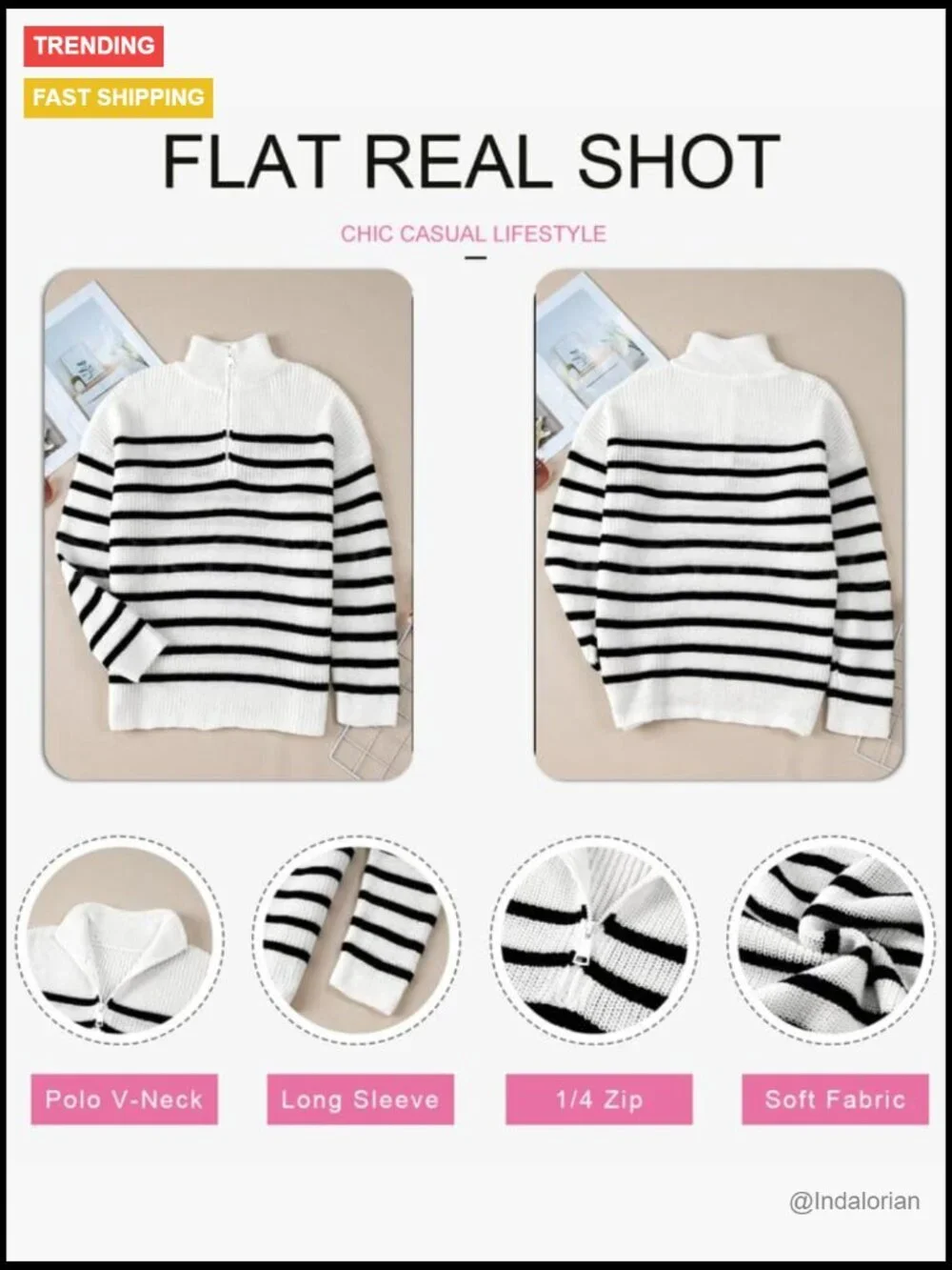 Women's Long Sleeve 1/4 Zip Pullover Sweater V Neck Dressy Casual Top